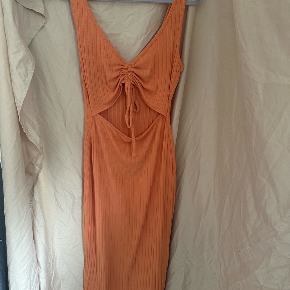 Billabong Orange Ruched Bodycon Dress Plunge Neckline